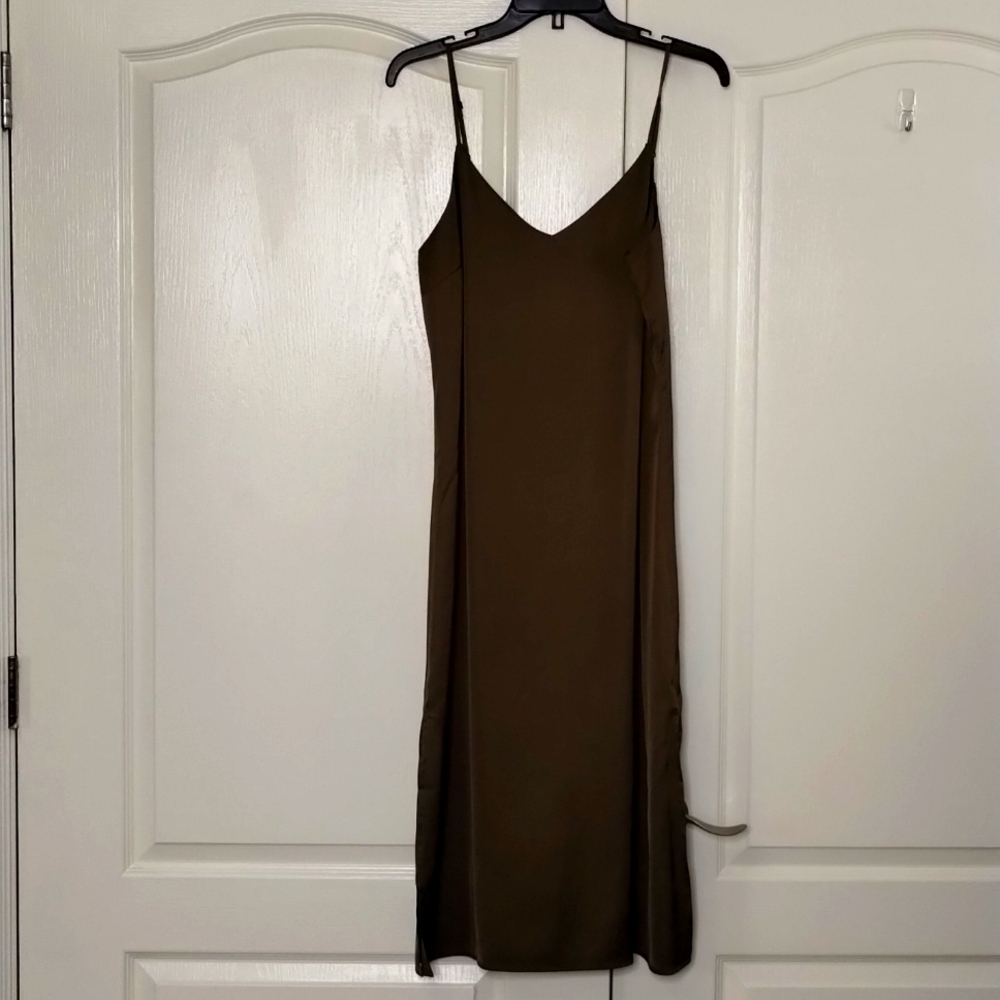 The Drop size small slip dress, side slits, spaghetti adjustable straps green